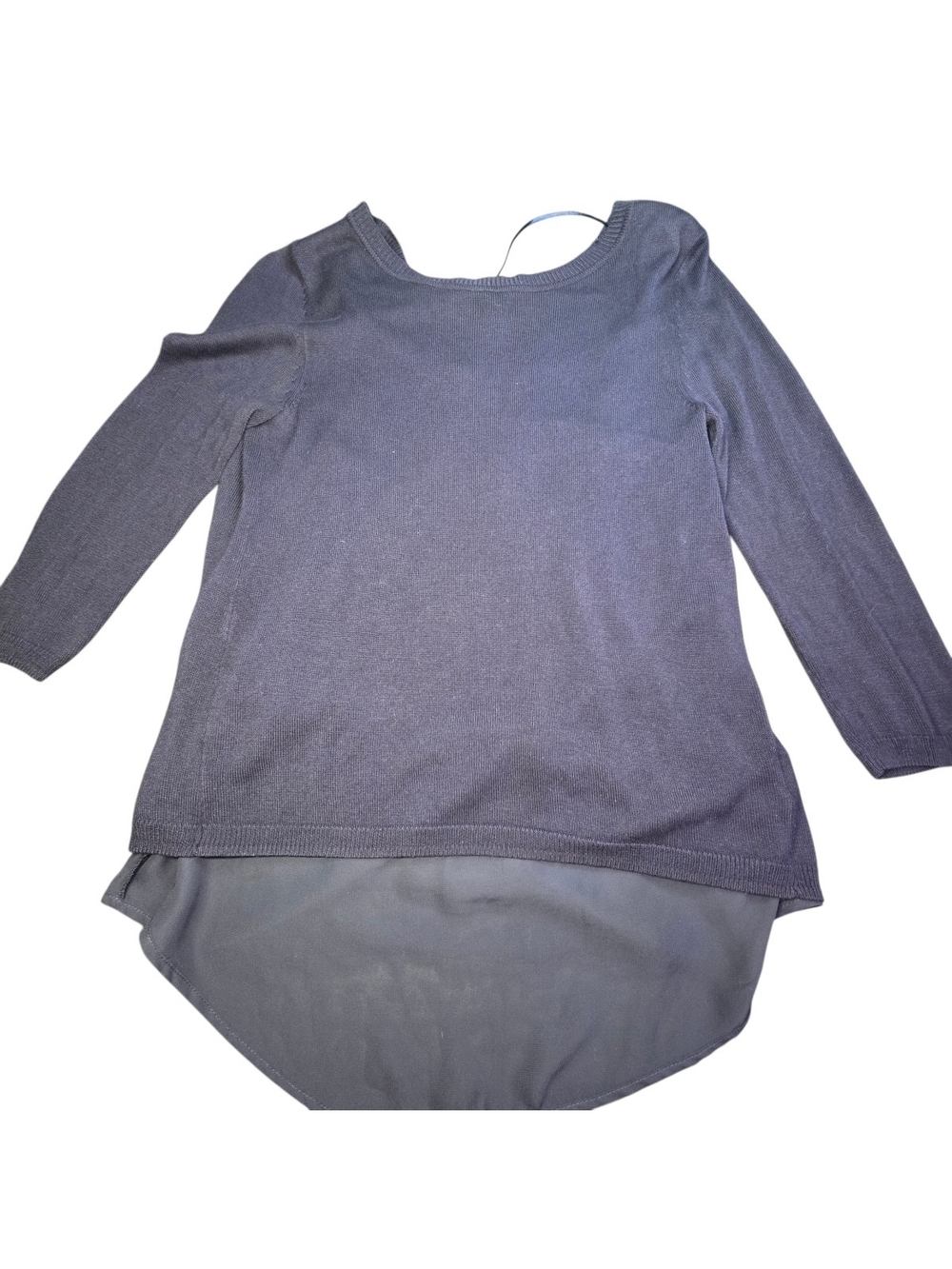 Verve Ami Navy Blue Hi-Low Sheer Layered Hem Crewneck Knit Sweater Small